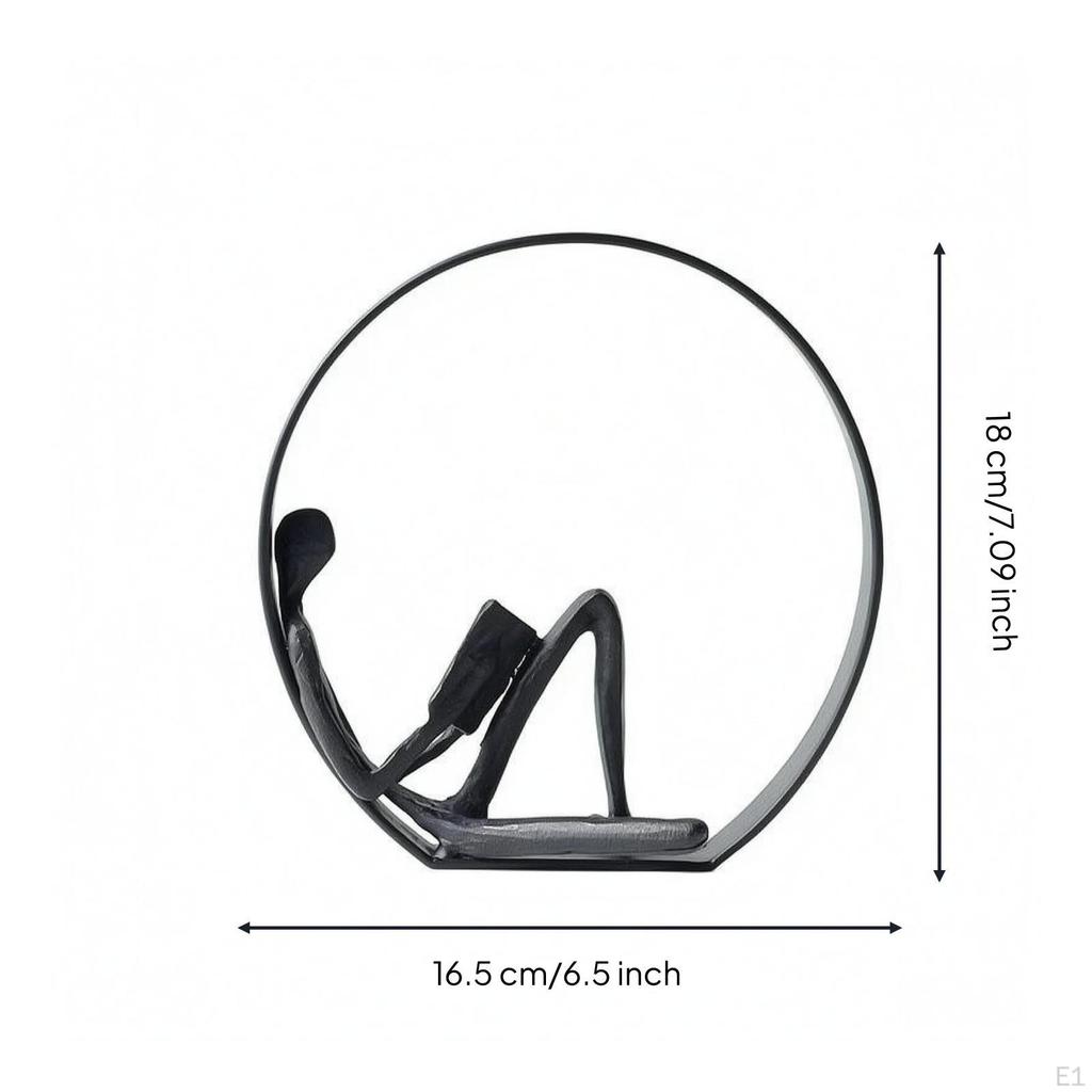 Reading Figure Sculpture Minimalist Metal Desk Ornament Modern Style Circular Hoop