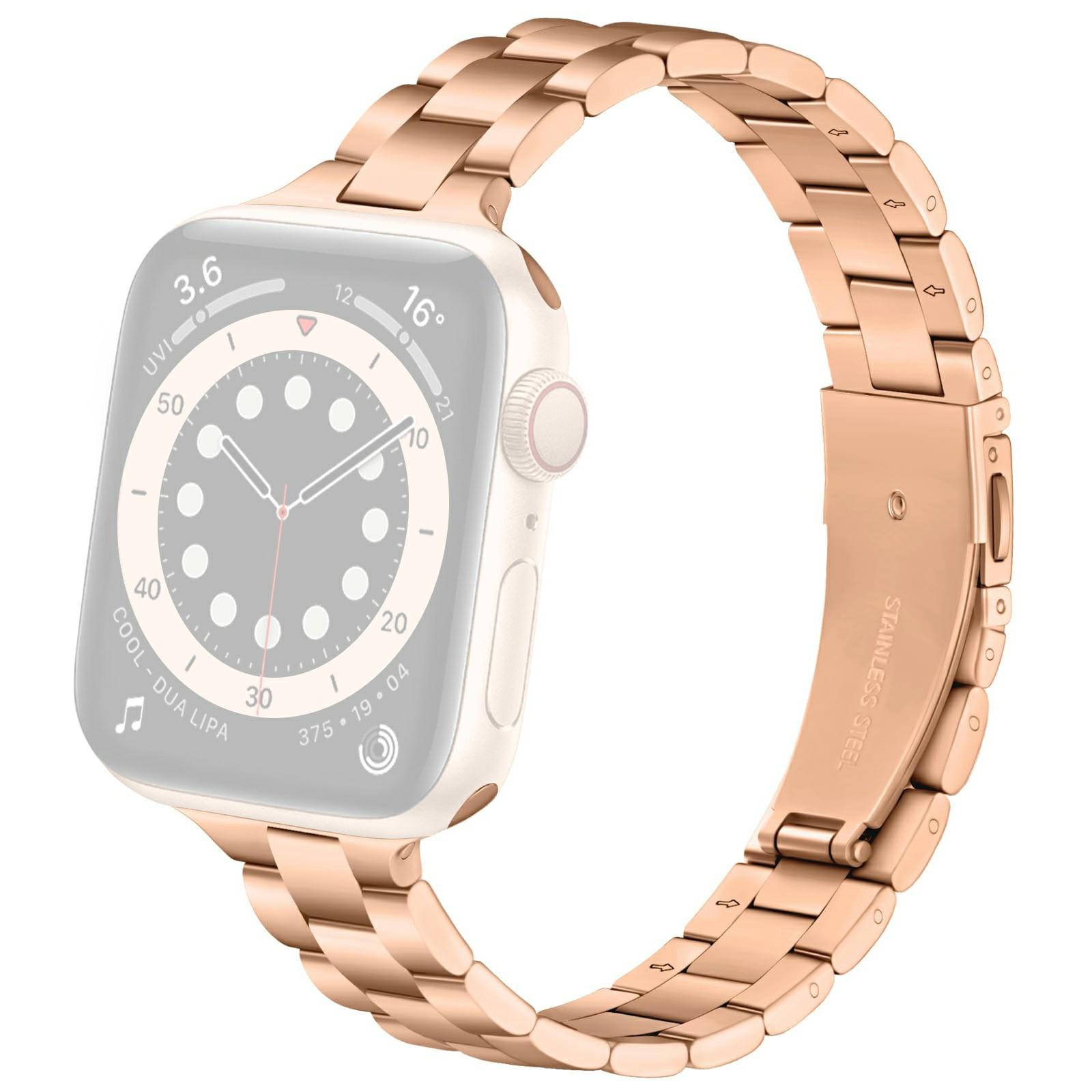 

Electroplating Color Strap for Apple Watch Series 10 9 8 7 SE 6 5 4 3 2 1 42mm 41mm 40mm 38mm Slim 3-Beads Metal Watch Band Rose Gold
