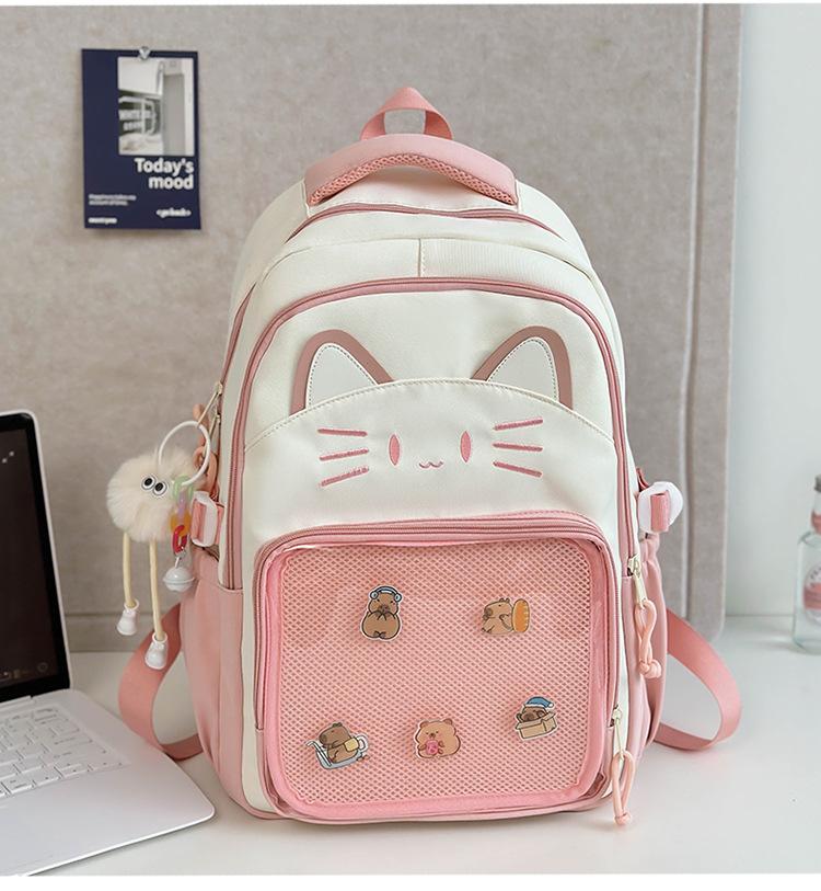 Schoolbag Japanese ins cute cat backpack pain bag transparent large-capacity schoolbag versatile casual shoulder bag