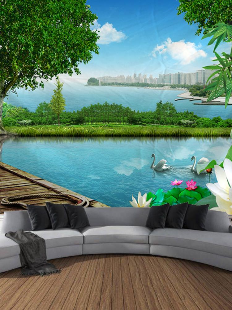Forest Waterfall River Stream Sunshine Wall Tapestry Art Decoration Home Bedroom Living Room Decoration