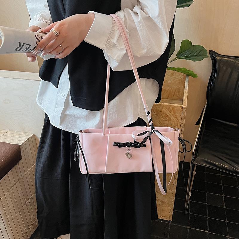 Sweet Girly Bow Handbag Women's 2025 New Simple Commuter Underarm Bag Versatile Shoulder Bag