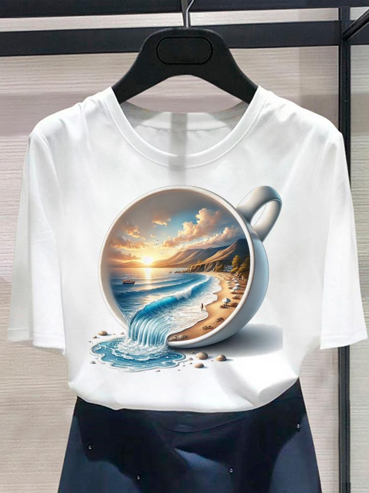 (Asian Size) style flower w 90s T shirt Print Women's Top O-neck Short Sleeve T-shirts Fashion Female Casual Clothing Graphic Tee