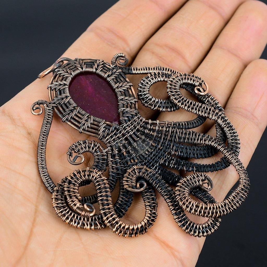 Ruby Pendant Gemstone Jewelry, 999 Copper Wire Wrapped Handmade Pendant, Latest Design Jewelry
