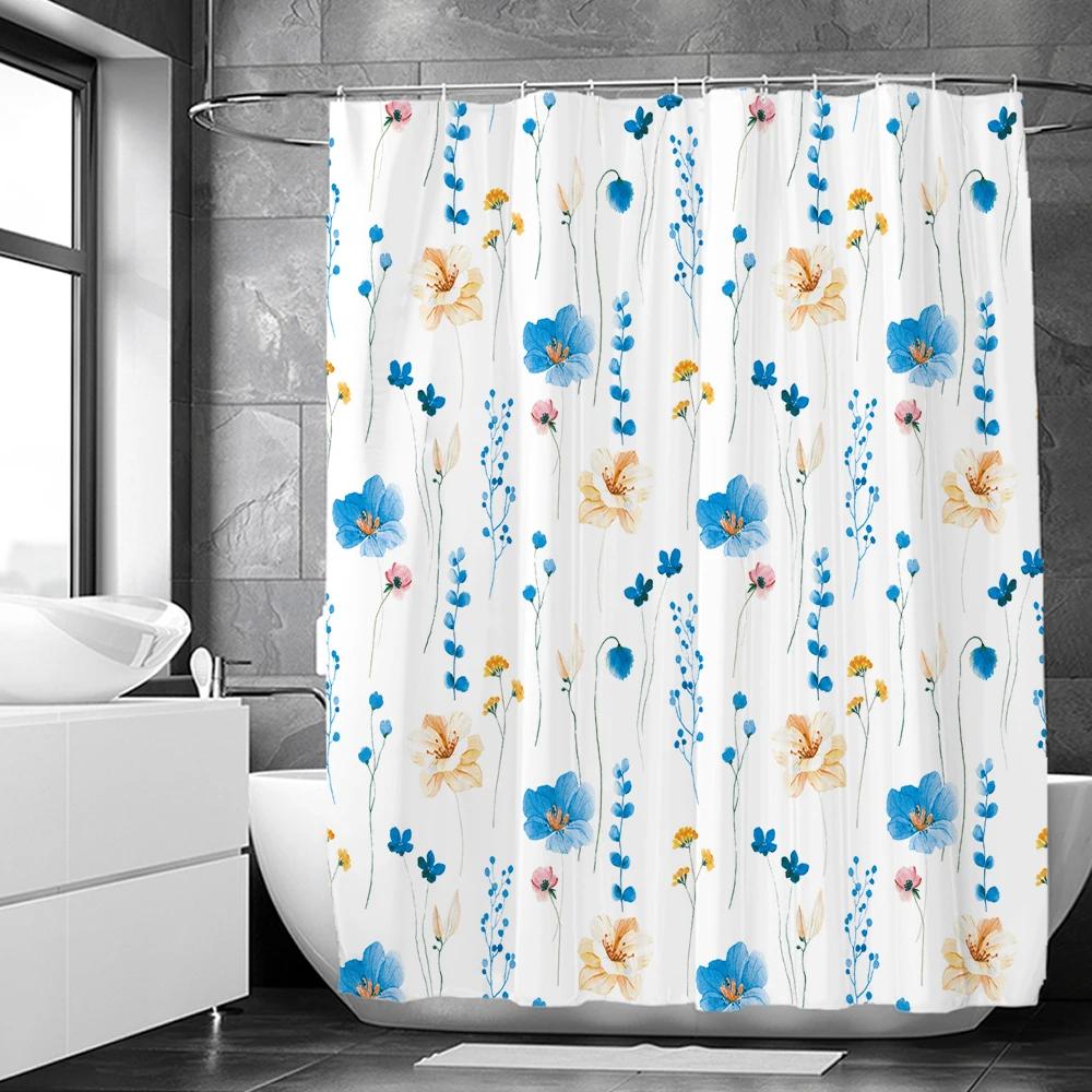 Elegant Flowers Shower Curtain 180x180cm Floral Printed Shower Curtain Polyester Bath Curtain Bathroom Decor Washable With Hooks