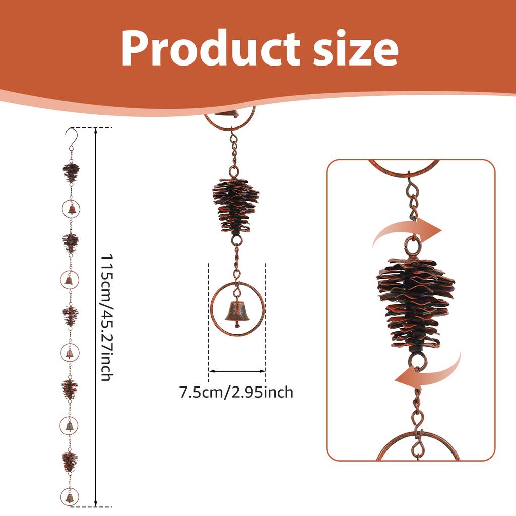 Metal Rain Chain Vintage Gutter Chain with Hooks Pinecone/Umbrella Decorative Rain Gutter Chains Gutter Roof Downspout Tool
