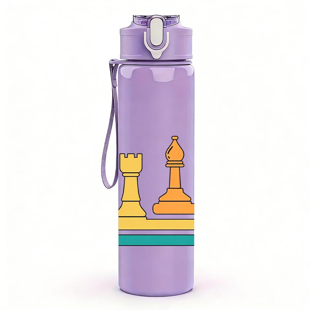 1PC Color Chess Piece Group Graphic 750ml Color Plastic Water Bottle Leakproof Flip Straw Lid For Sports Office Home Use