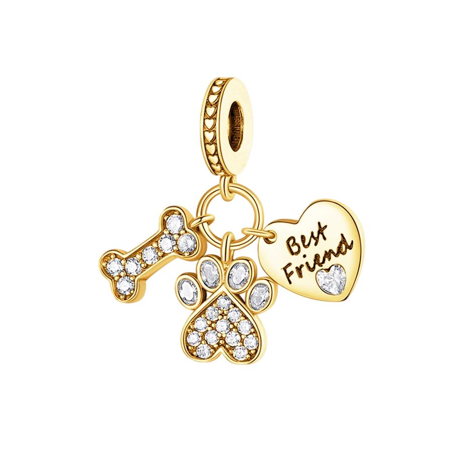 New Sparkling Golden Charms Pet Cat & Dogpaw Print Beads Fit Original Bracelets Necklace Accessories Diy Women Jewelry Gifts
