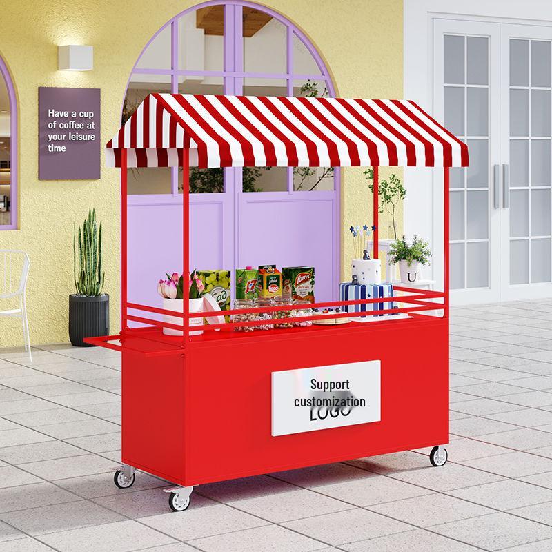 Wrought Iron Mobile Food Cart with Disassemblable Display Rack for Night Market or Flower Stall.