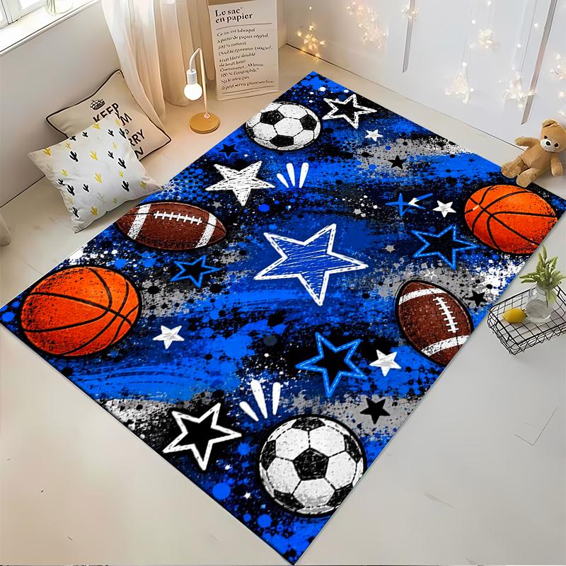 Sports Ball and Stars Pattern Non-slip Rug Suitable for Living Room and Bedroom Sofas