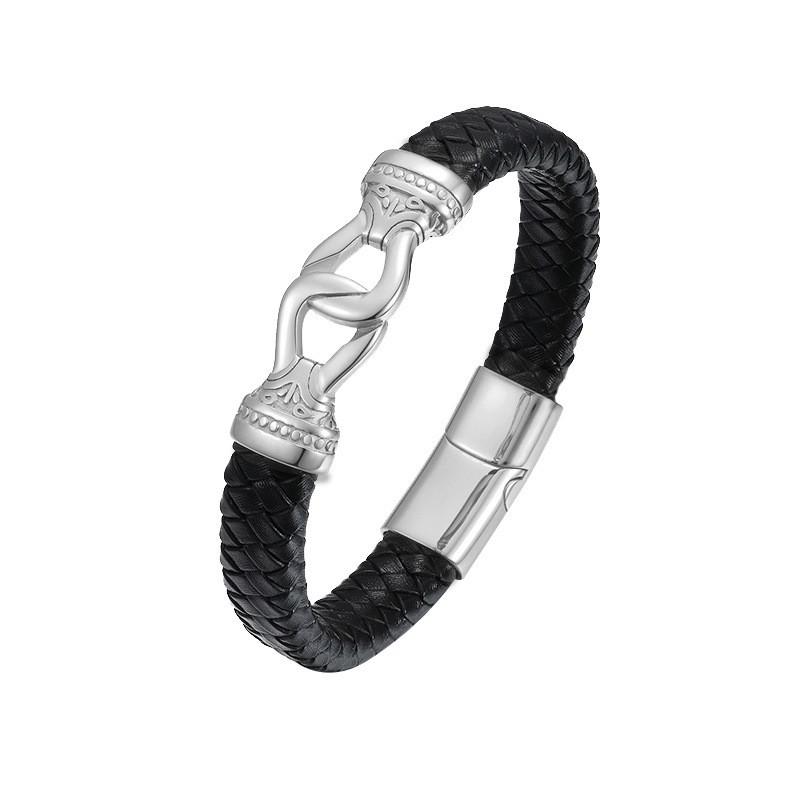 Men's High-Grade Stainless Steel Bracelet Punk Religious 8-Character Buckle Leather Popular New Cross-Border Charm Jewelry Gifts