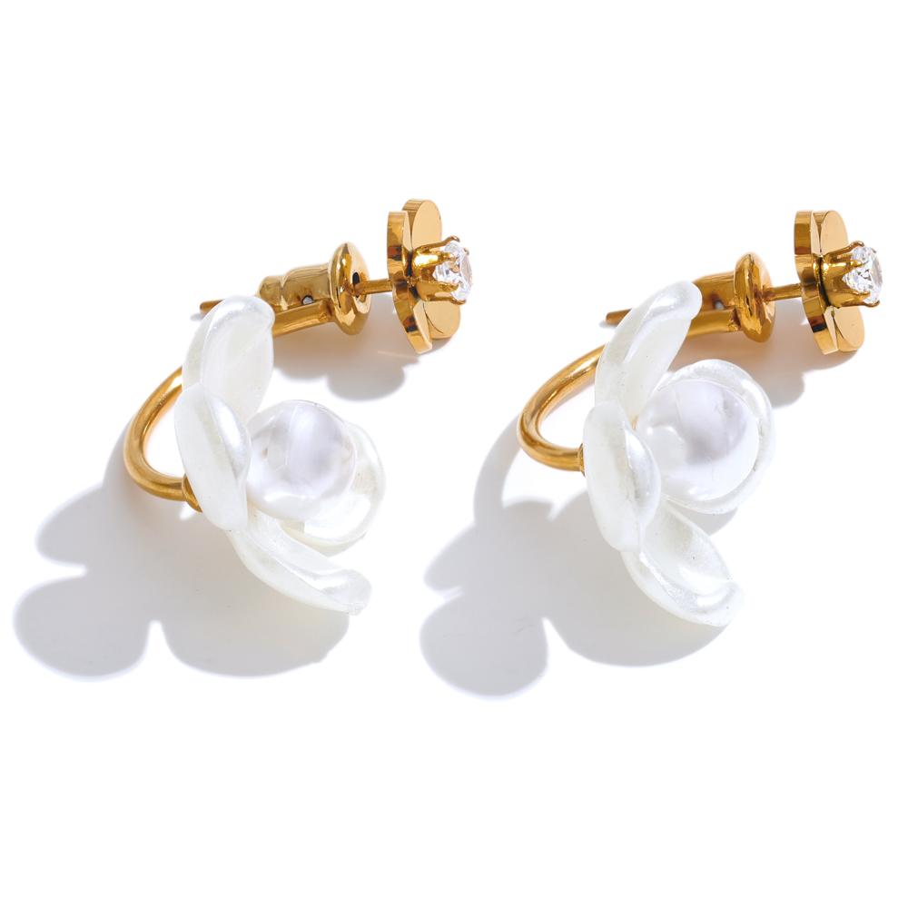 

Yhpup Stainless Steel Korean Style Elegant Simulated Pearls Resin Flower Zircon Golden Stud Earrings Daily Fairy Jewelry