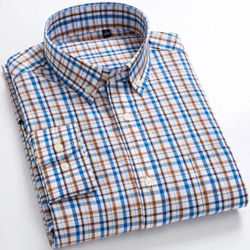 

Men s Standard-Fit Long-Sleeve Casual Checked Shirt Single Patch Pocket Button-down Collar Comfortable 100% Cotton Gingham Shirt XXL