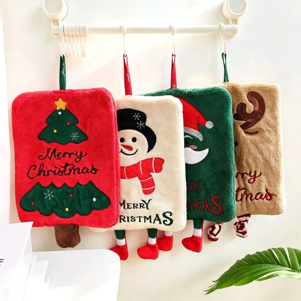 Coral Fleece Merry Christmas Hand Towel Cartoon Snowman Water-absorbent Santa Claus Kitchen Towel No Shedding Quick-drying