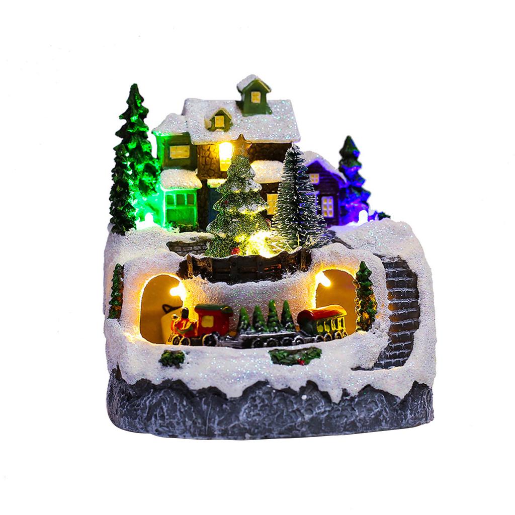 Resin Garden Ornament Music LED Light Collectible Figurines Village Rotating Statue for Christmas Home Decor Gift