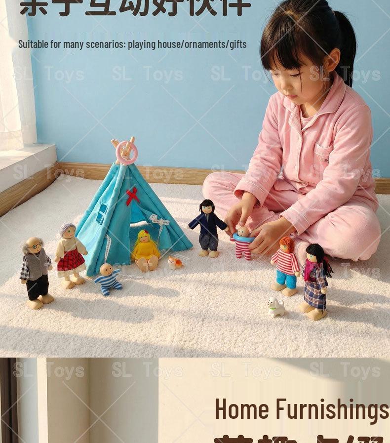 Plaid Handmade Fabric & Wood Grid Doll Figurines – Cute Mini Ornaments for Playhouse Decor