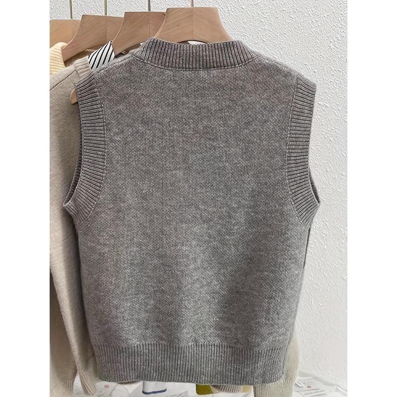 Womens V-Neck Argyle Wool Knit Vest Lightweight Layering Piece Casual Outfit