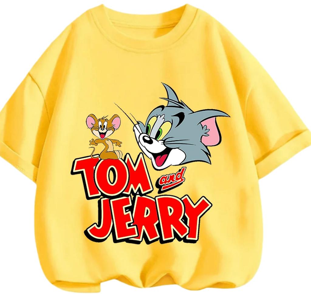 Cute Kawaii Tom And Jerry Crew Neck T Shirt Summer Casual Street Style Daily Outfit Kids Aged 3 To 14