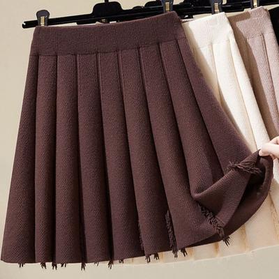 Krótka spódnica Damska jesienno-zimowa półspódnica Spódnica trapezowa z wysokim stanem Spódnica z dzianiny Elastyczna talia Spódnica parasolowa Kobieta