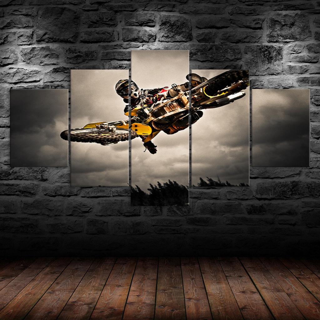 Motocross Stunt Bike Rider Canvas 5 Piece Five Panel Print Modern Wall Art Poster Picture Home Decor Gift For Him For Her