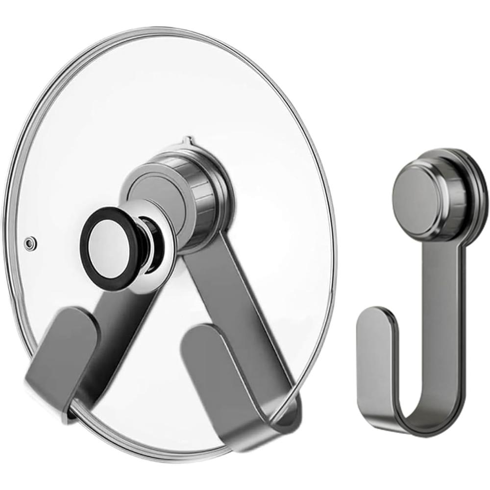 

Adjustable pot lid rack with suction cup, wall-mounted rotating kitchen organizer for LIDS, cutting boards, cabinets