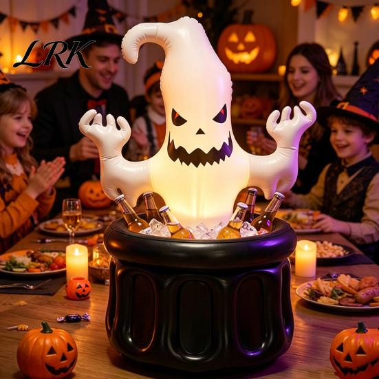 Balde de Gelo Inflável Fantasma, Balde para Bebidas de Festa de Halloween, Cooler de Bebidas Mágico Branco e Preto para Decoração, Armazenamento para Piquenique ao Ar Livre Dupla Camada