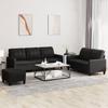 Vidaxl 3-Cz. Sofa Set with Cushions, Black, Faux Leather