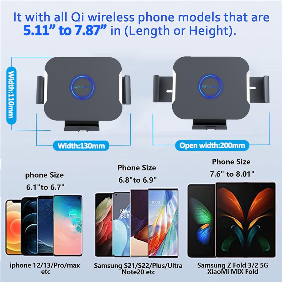 15W Car Wireless Charger Qi Smart Phone Charging Holder For Fold Screen Big Pad