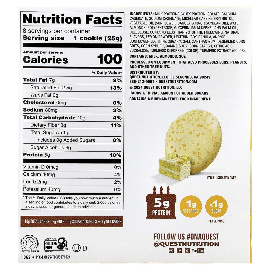 Quest Nutrition, Bake Shop Frosted Cookies, Lemon Cake, 8 Cookies, 25g (0.88oz) Each