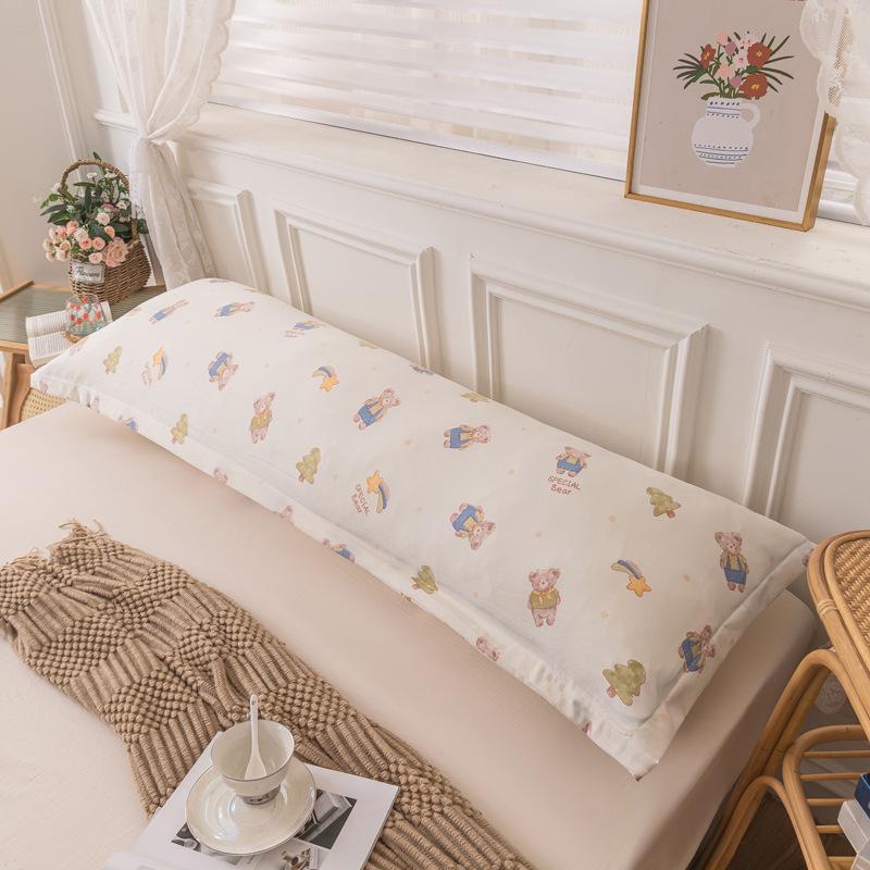 Washable Cotton Long Pillowcase 48x150cm - Single Piece Cover for Double Pillow Core