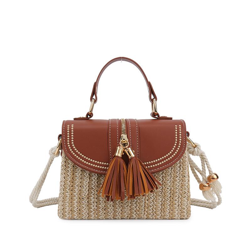 

Модная текстурированная соломенная сумка-тоут женская сумка лето новая мода веревочная одноплечевая на косую коробка коричневый