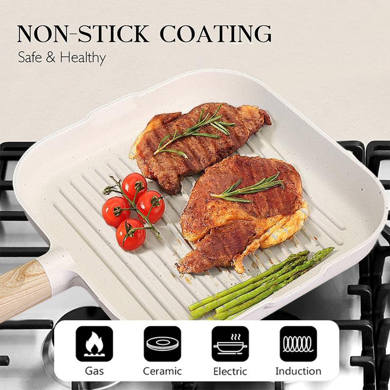 10.5inch Versatile Griddle Steak Grilling Pan Nonstick Grill Skillet Durable Indoor Outdoor Cooking Pan with Pour Spouts
