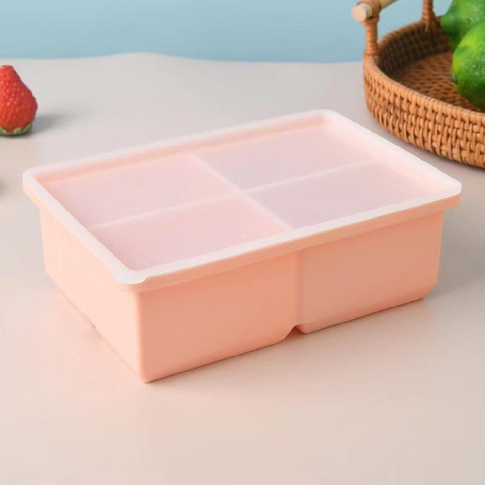 New Silicone Ice Making Mold Leak Proof Lid 4 Grid Food Freezing Molds Square Shape Large Capacity Ice Cube Tray Kitchen Use