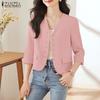 ZANZEA Women Casual V-Neck 3/4 Sleeve Summer Cardigan Tops