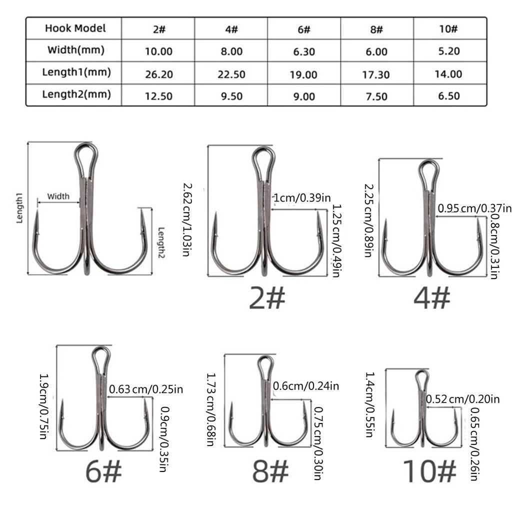 50Pcs Round Bend Treble Hook Set High Carbon Steel Fishing Hook High Carbon Steel Heavy Duty Fishing Tackle Set with Box