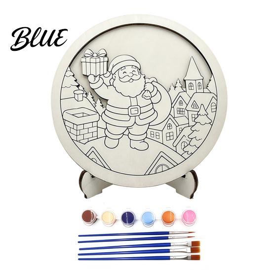 Educational Art Supplies Christmas Ornament DIY Coloring Kit Wooden Kit with Stand Paint Parent Child Craft Activities Strip And Brushes,