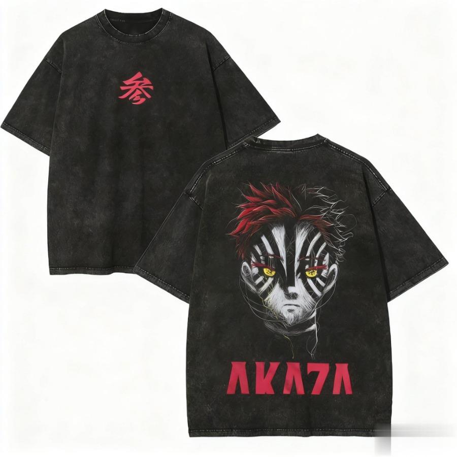 Harajuku Anime 'Demon Slayer' Washed T-Shirt Men's Summer Retro Short Sleeve Casual Printed Tee