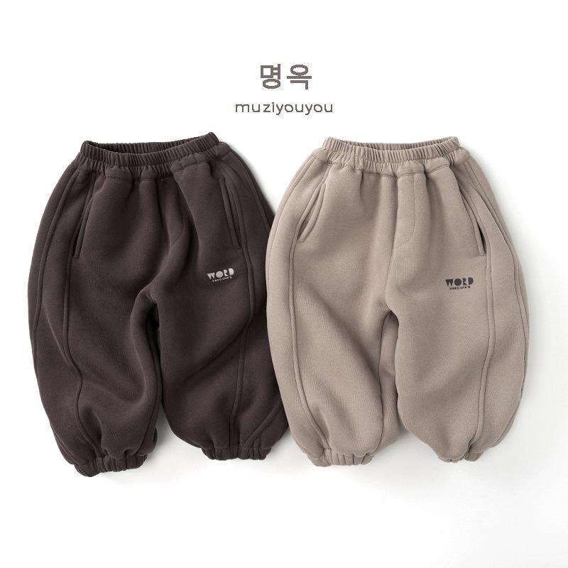 Kids Korean Style Winter Fleece Thickened Warm Casual Sweatpants For Boys And Girls