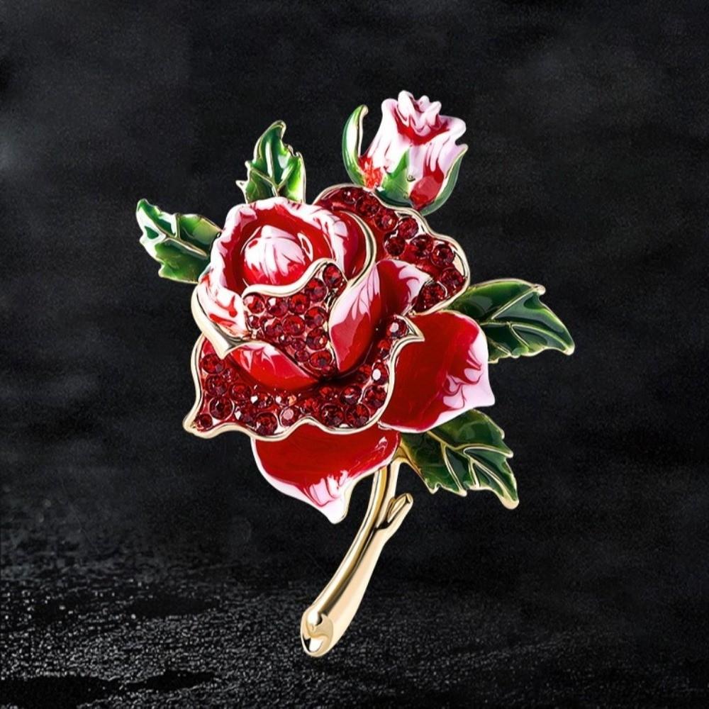 Alloy Rhinestone Brooch Luxury Enamel Fashion Rose-flower Brooches  Jewelry Accessories Gift