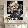 B-Blonde Red Eyes Gothic Lolita Girl Black Wings Cross Pendant Black White Background Anime Tapestry Otaku Dorm Wall Cloth