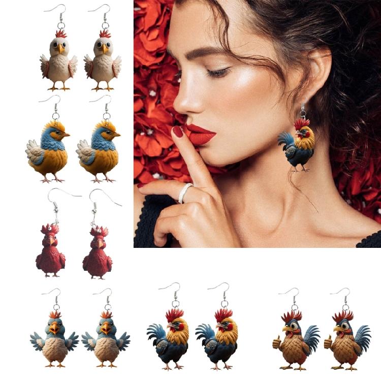 Eye catching Acrylic Chicken Drop Earrings Ear Studs Jewelry for Party Nights