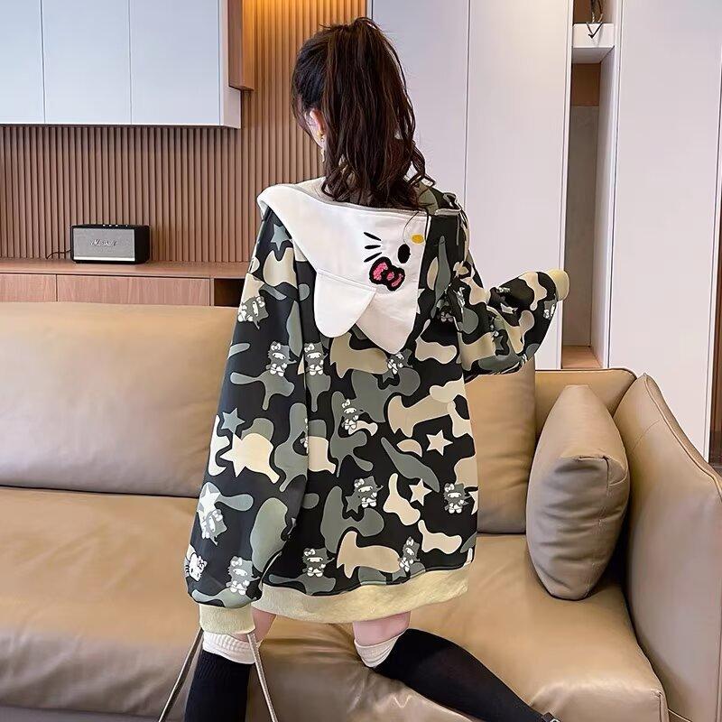 Felpa con Cappuccio e Zip Cartone Animato Hello Kitty per Donna e Uomo Abbigliamento Casual