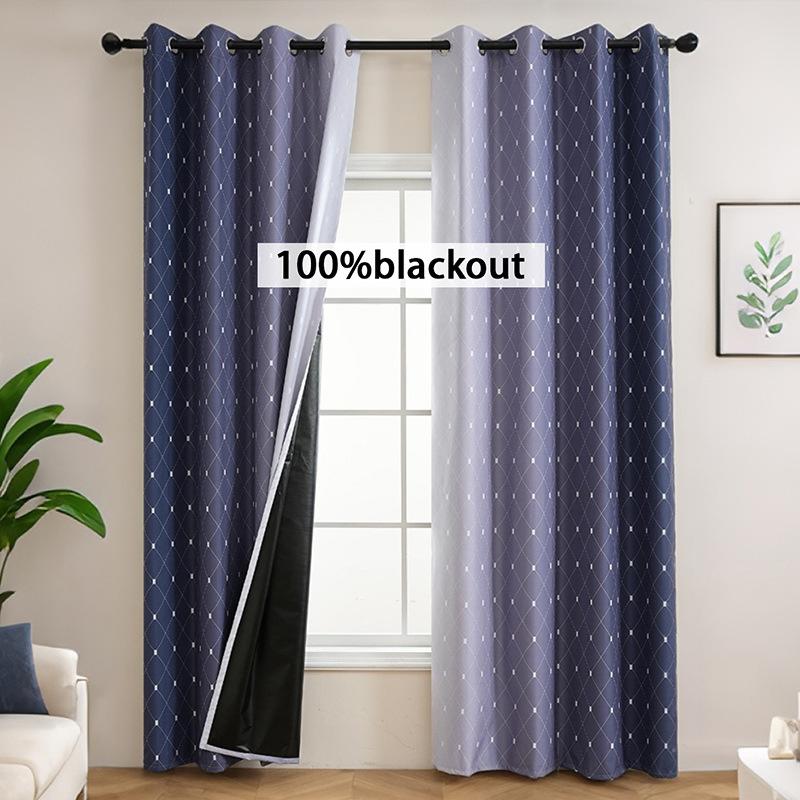 Full Blackout Curtain Finished Product Sunscreen Heat Insulation Balcony Bedroom Living Room Gradual Change No Punching Opaque