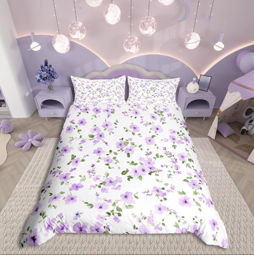 Homewish Colorful Flower Duvet Cover SetBotanical Plants For Kids Bedding SetSpring Graden Decor