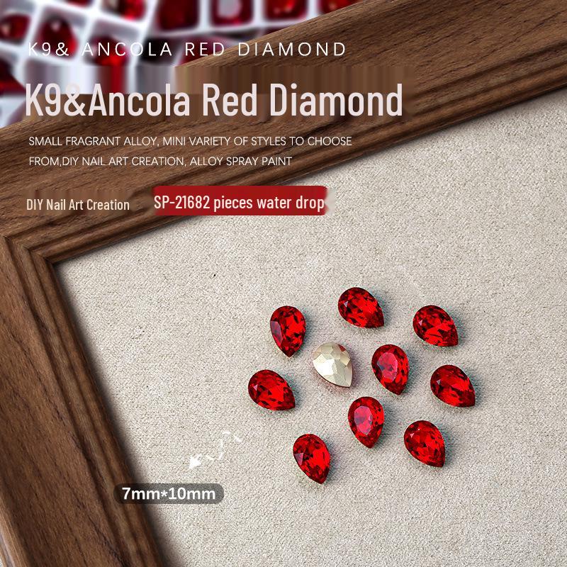 Ankara Red Heart & Geometric Rhinestones Nail Art Decorations, 2 Pieces