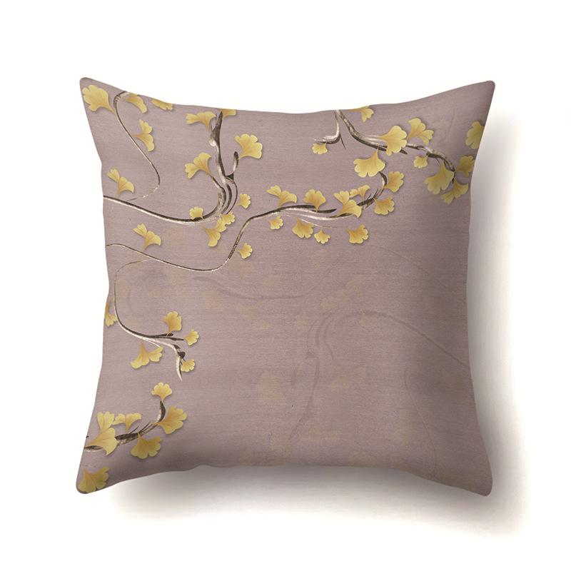 Leaves, Geometric Branches, Sofa Pillowcase, Single-sided Office Cushion Cover, Living Room Pillowcase, Biker Waist Pillowcase