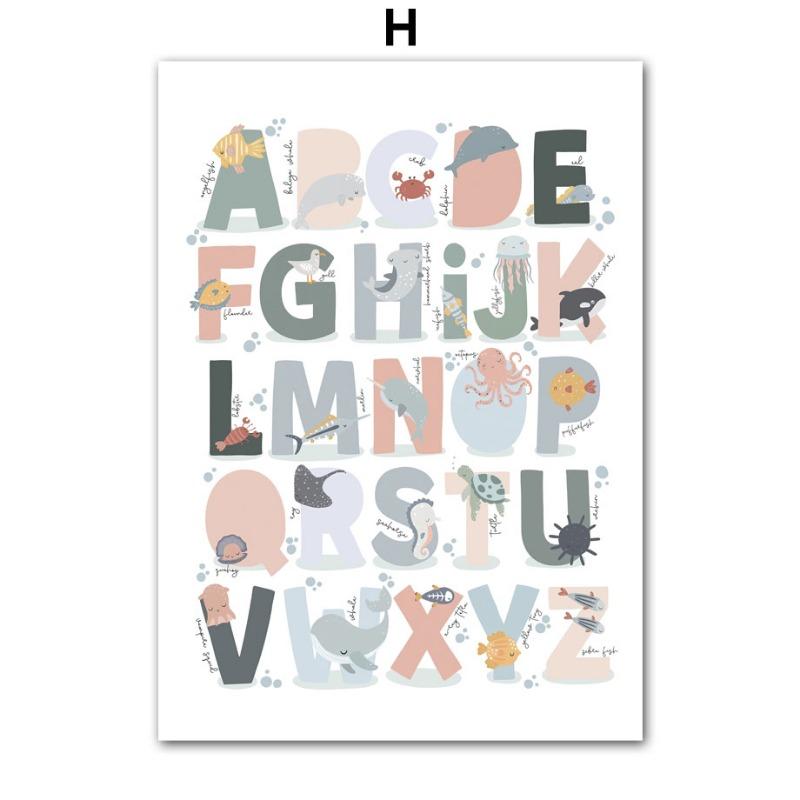 Meeresleben Oktopus Wal Schildkröte Benutzerdefinierter Babyname Kinderzimmer Poster Drucke Wandkunst Bild Dekor Nordische Kinderzimmer Leinwandbild