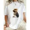 Oversized T-Shirt Black Teddy Bear In Coffee Cup Print For Casual Wear