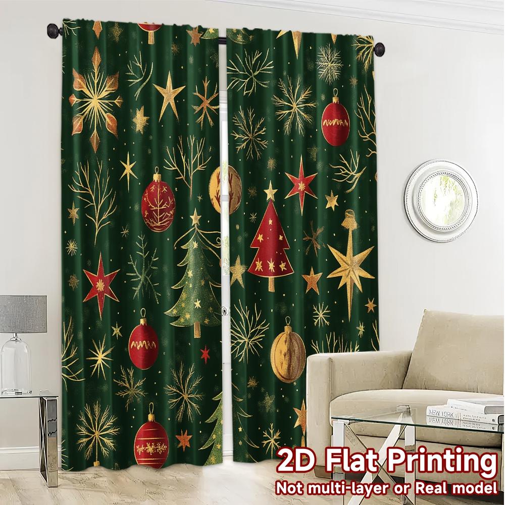 2pcs,Curtains Christmas Tree Bauble Star Swirl Fashionable Modern Curtains Yarn Curtains Holiday Ldeal for digital printing