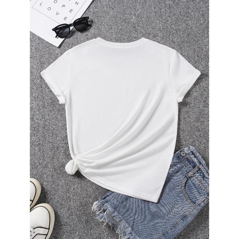 Playful Pickled Cucumber Print T-Shirt | Short Sleeve Crew Neck Casual Top for Women, Spring & Summer, Regular Length