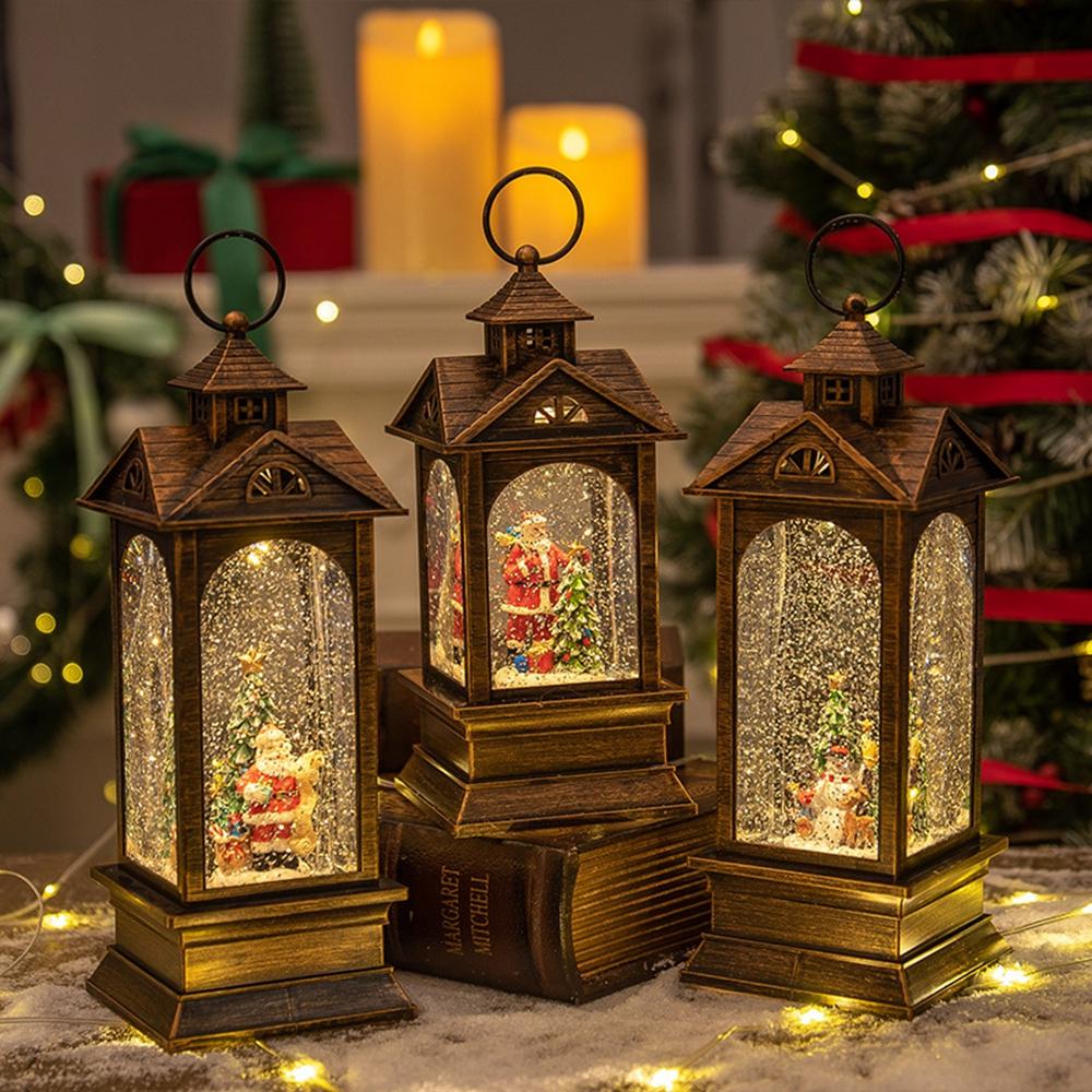 10.2 x 10.5 x 23.5cm Christmas Lantern Music Box Vintage Night Light Holiday Gift Tabletop Decoration